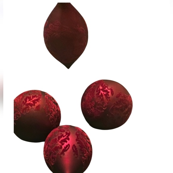 Hand Crafted Christmas Ornaments 4pc Set Red velvet upcycled ribbon Mod Podge - Picture 6 of 17